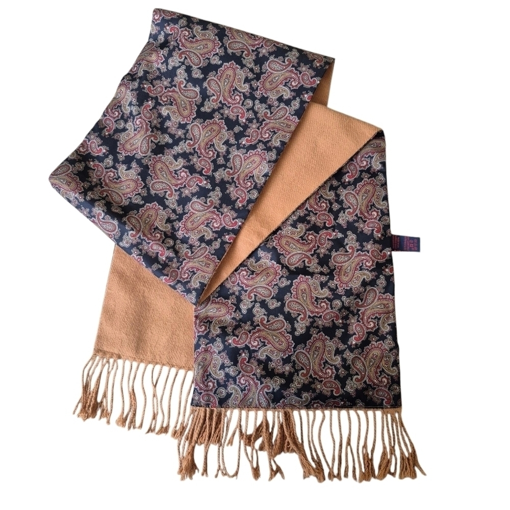Vintage Tie Rack Paisley Opera Scarf with Fringe Double Sided Unisex